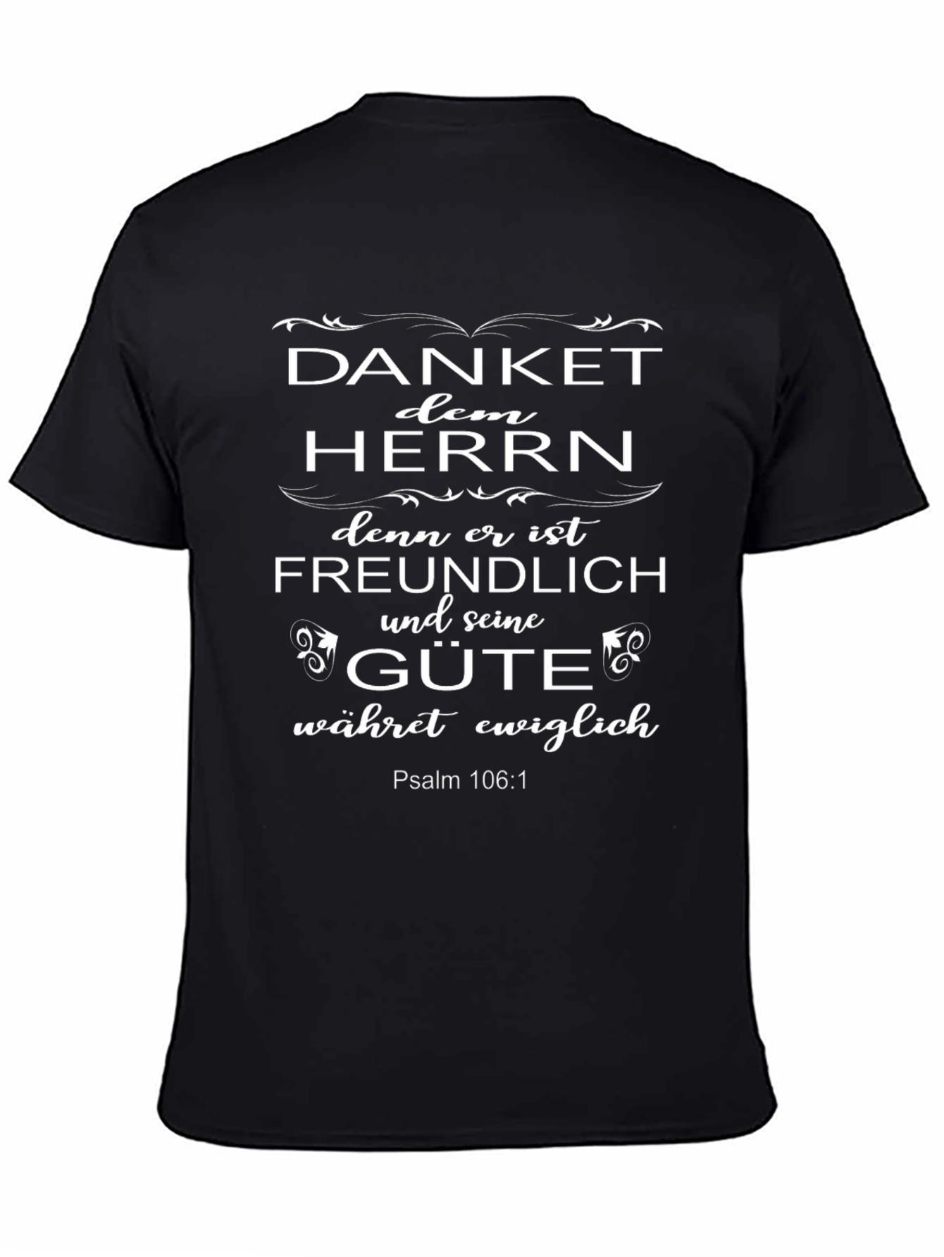 Camiseta Cristiana Negra: Danket dem Herrn