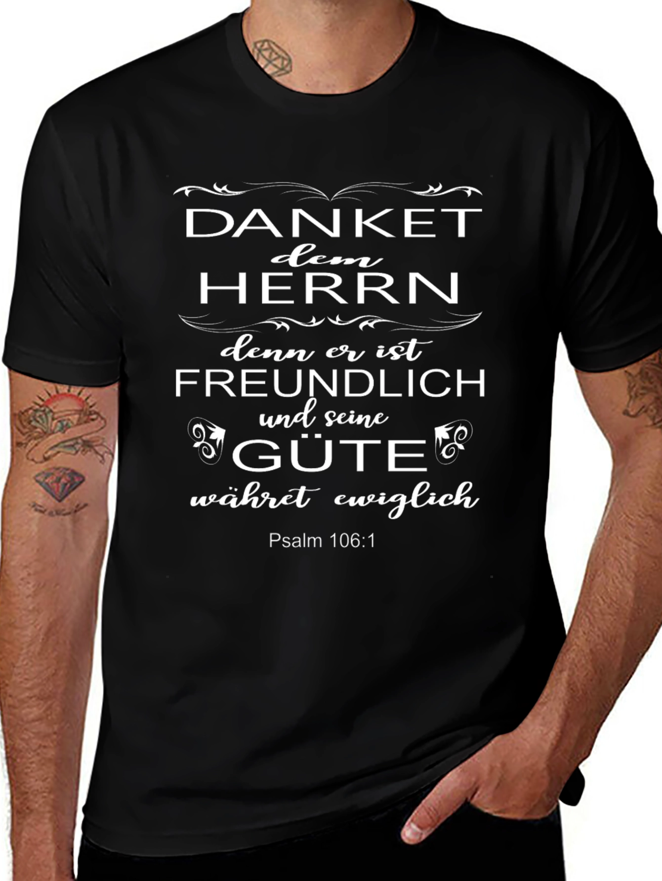 Camiseta Cristiana Negra: Danket dem Herrn