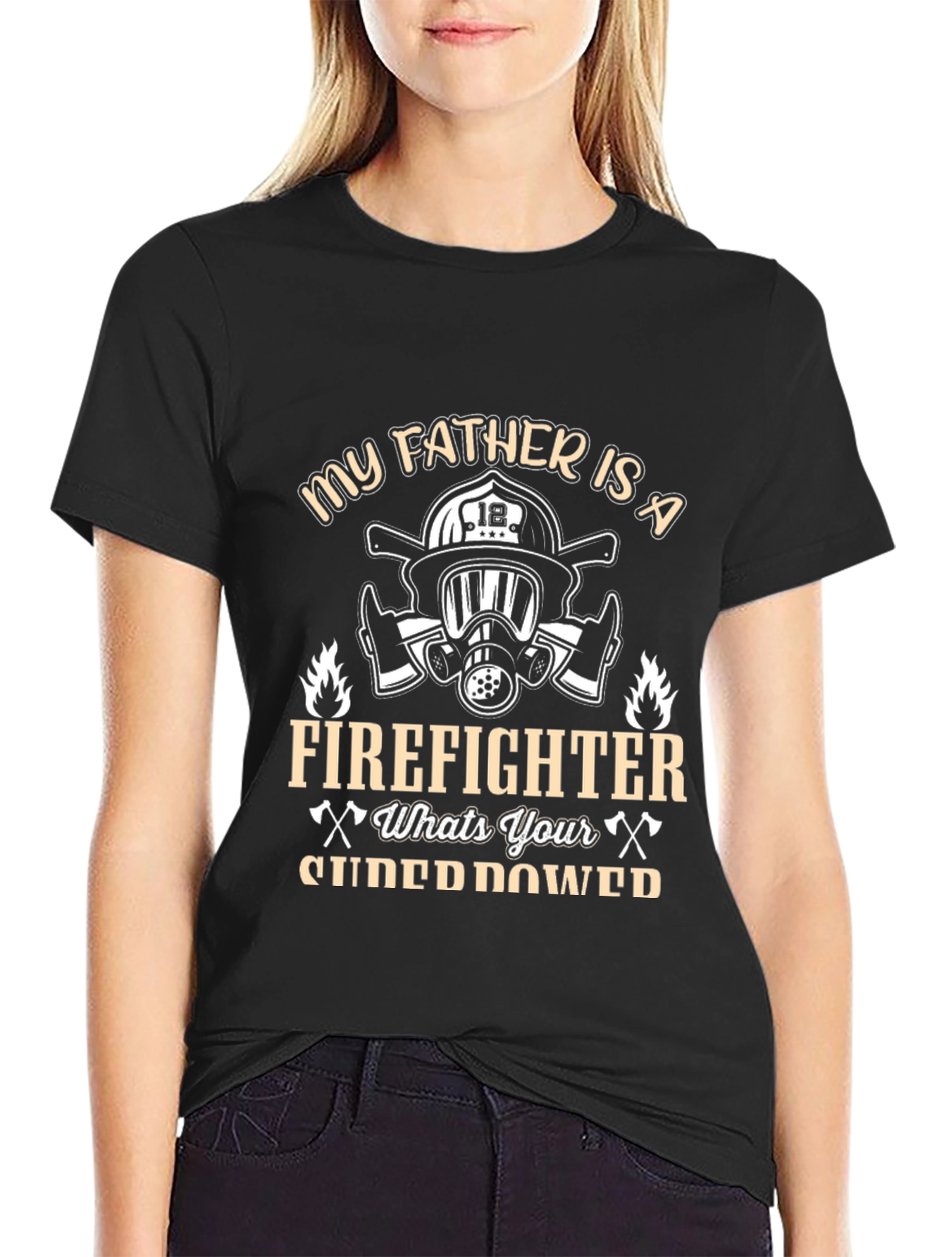 Camiseta Negra: Mi Padre Bombero ¿Cuál es tu Superpoder?