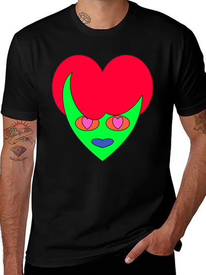 Camiseta Negra con Diseño Corazón Alienígena