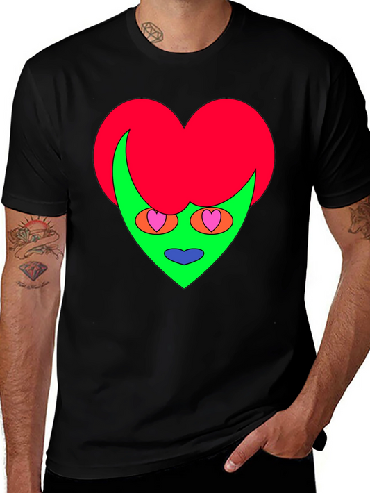 Camiseta Negra con Diseño Corazón Alienígena