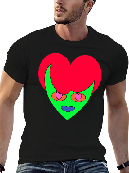 Camiseta Negra con Diseño Corazón Alienígena