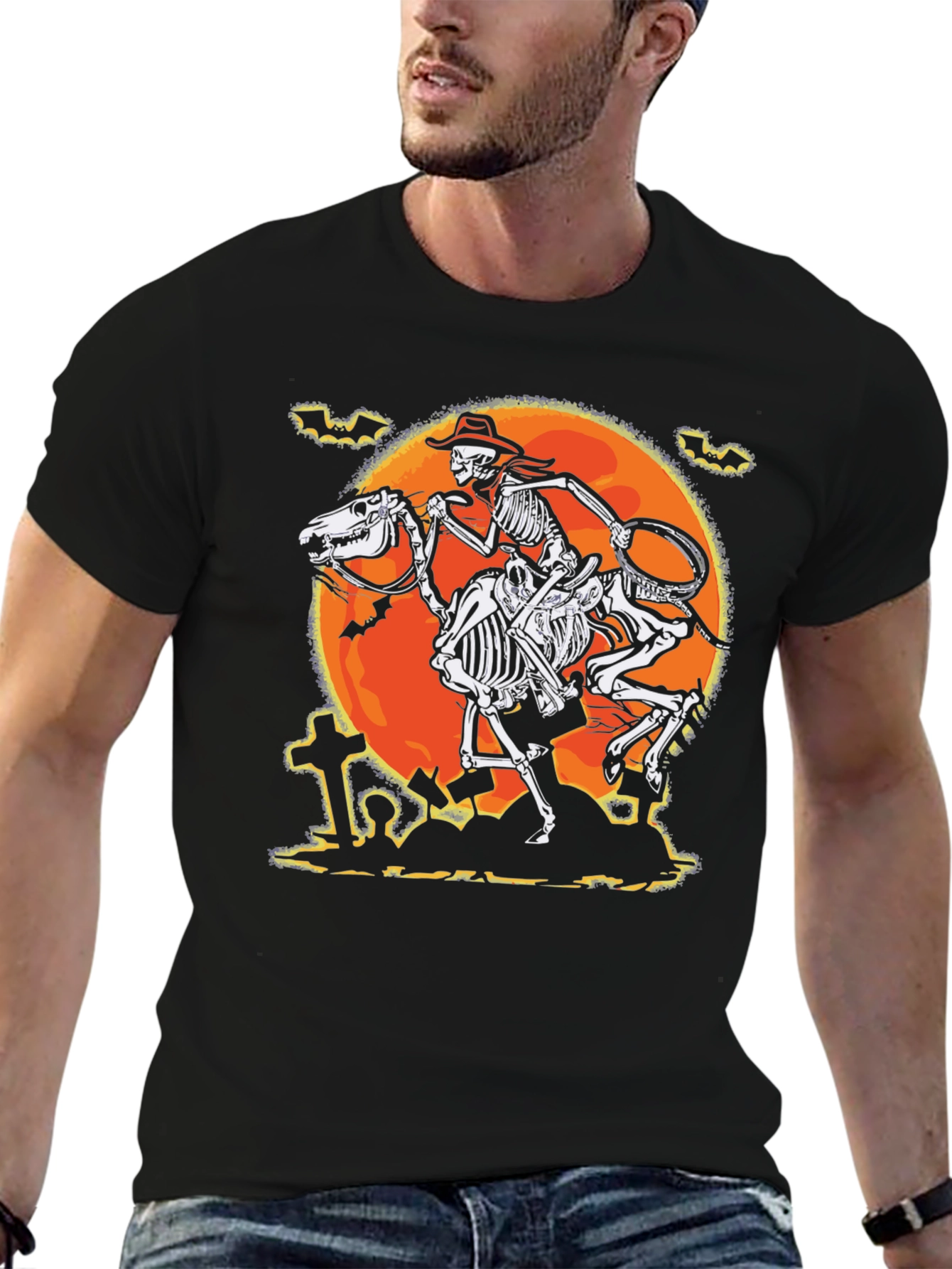 Camiseta Halloween Esqueleto Vaquero Luna