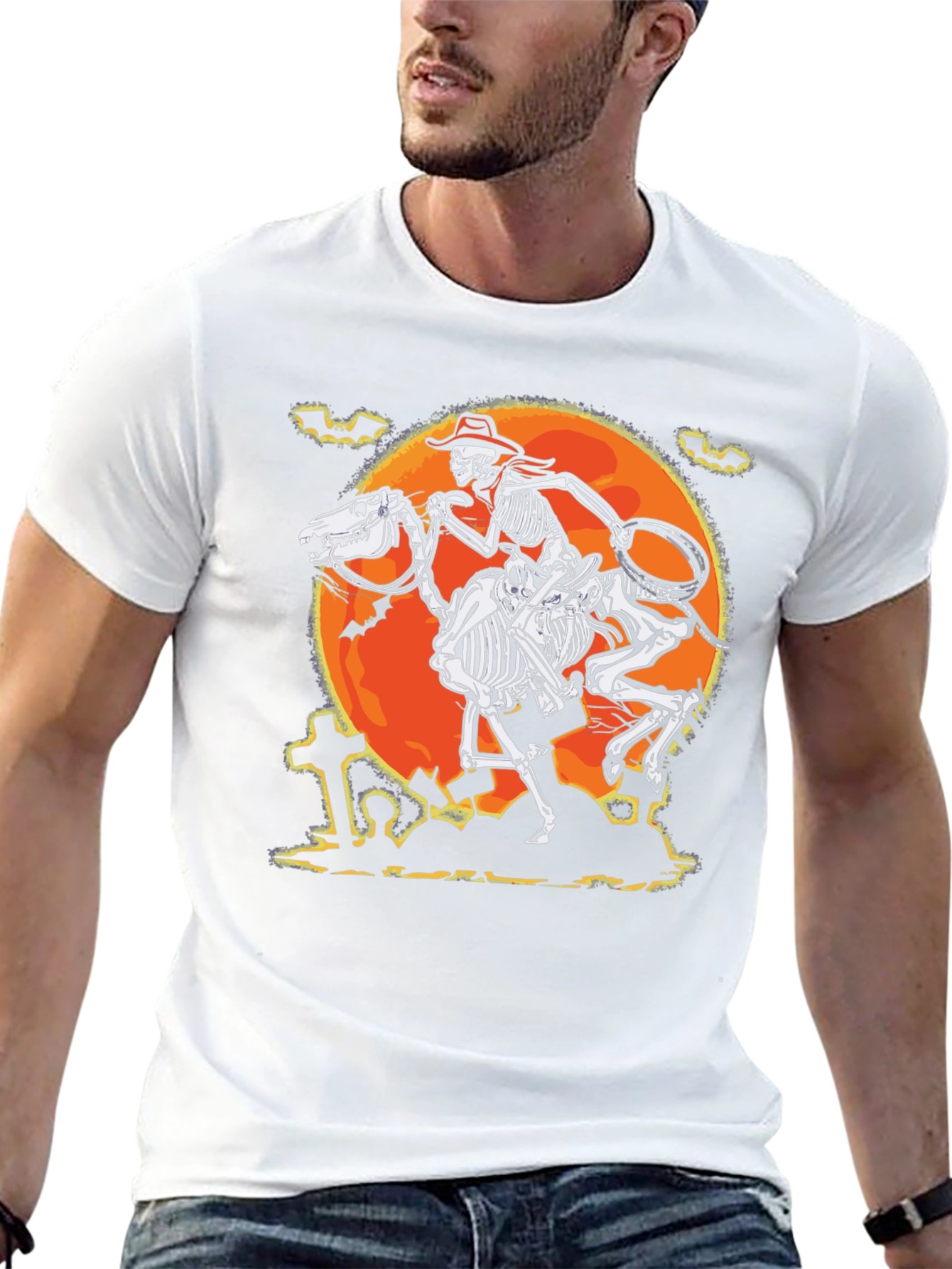 Camiseta Halloween Esqueleto Vaquero Luna