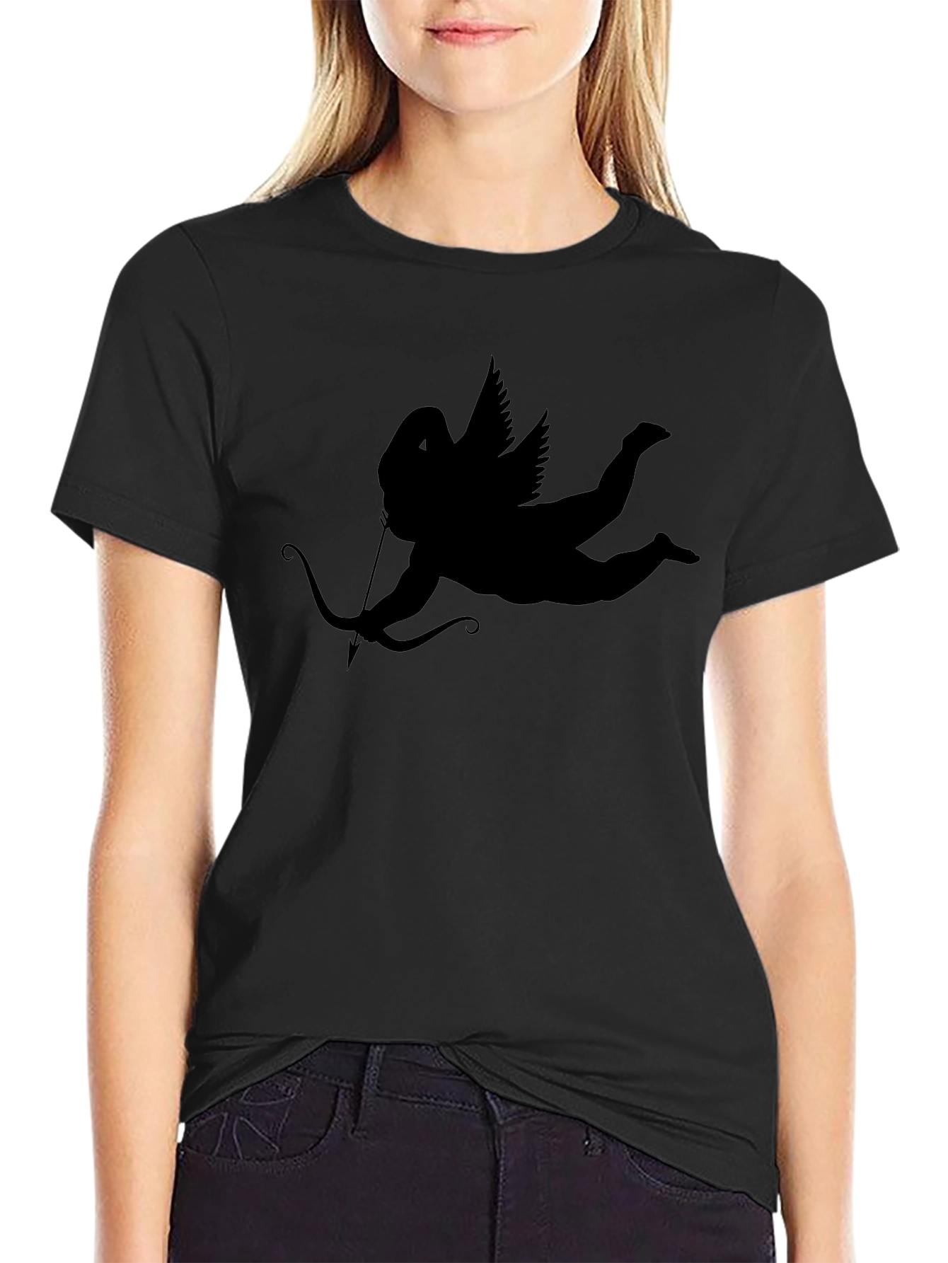 Camiseta Negra con Diseño de Cupido