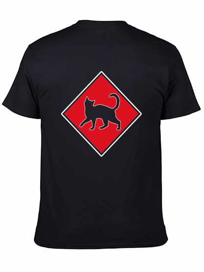 Camiseta Negra con Diseño de Gato en Diamante Rojo