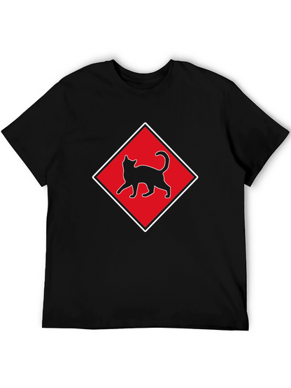 Camiseta Negra con Diseño de Gato en Diamante Rojo