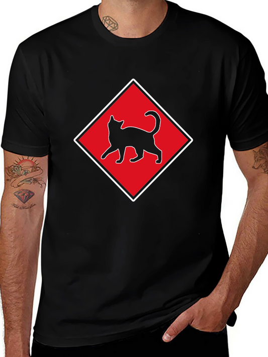 Camiseta Negra con Diseño de Gato en Diamante Rojo