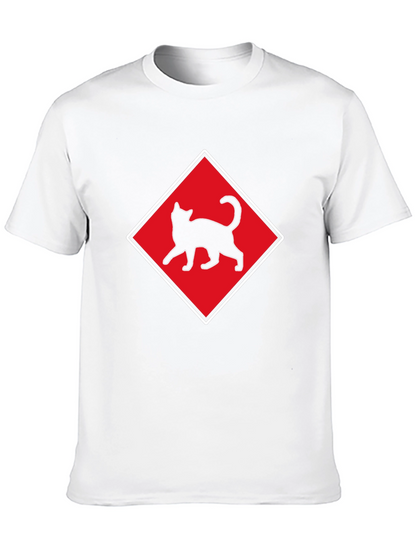 Camiseta Negra con Diseño de Gato en Diamante Rojo
