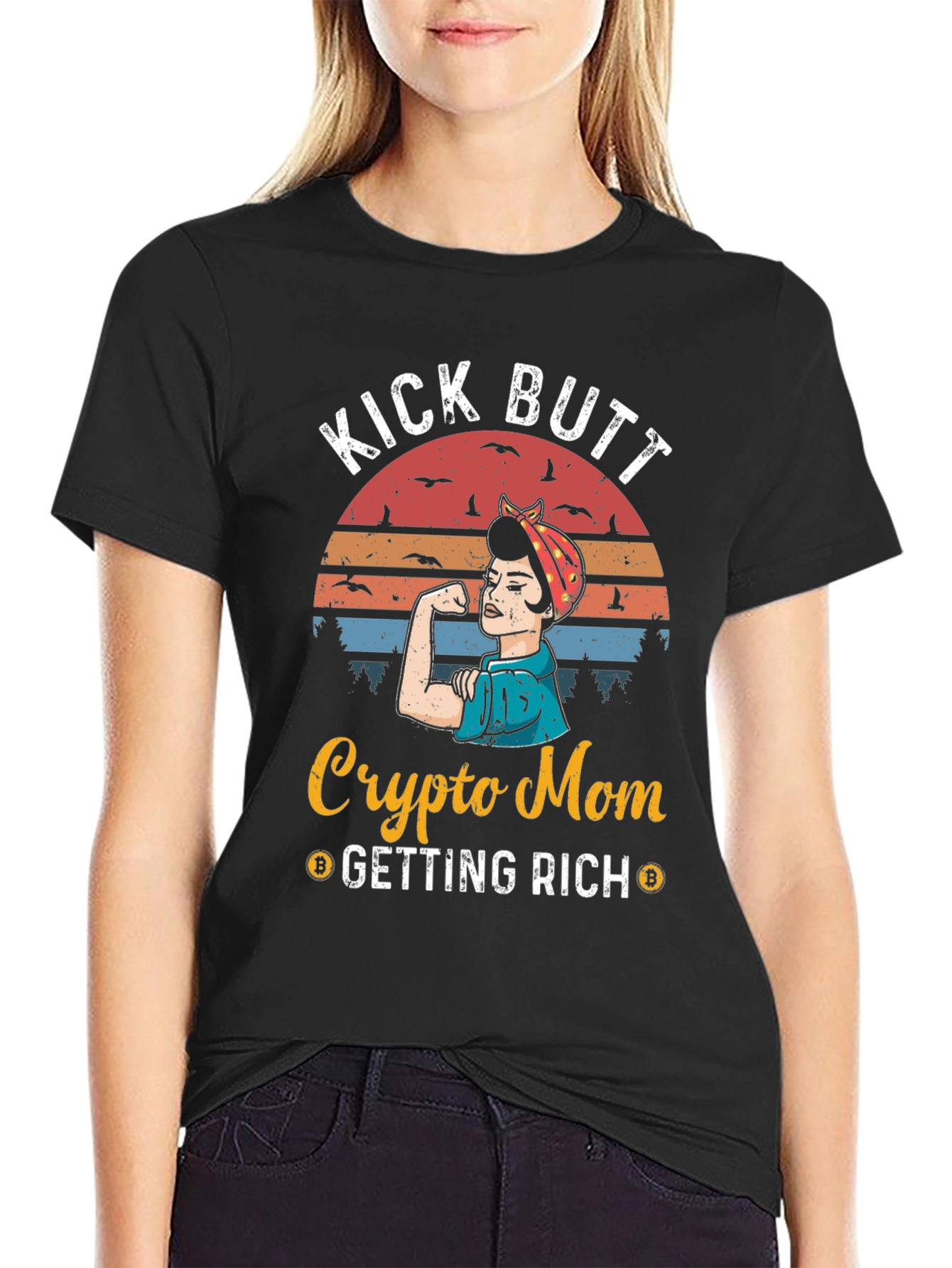 Camiseta Crypto Mom Kick Butt - ¡Consigue Riqueza!