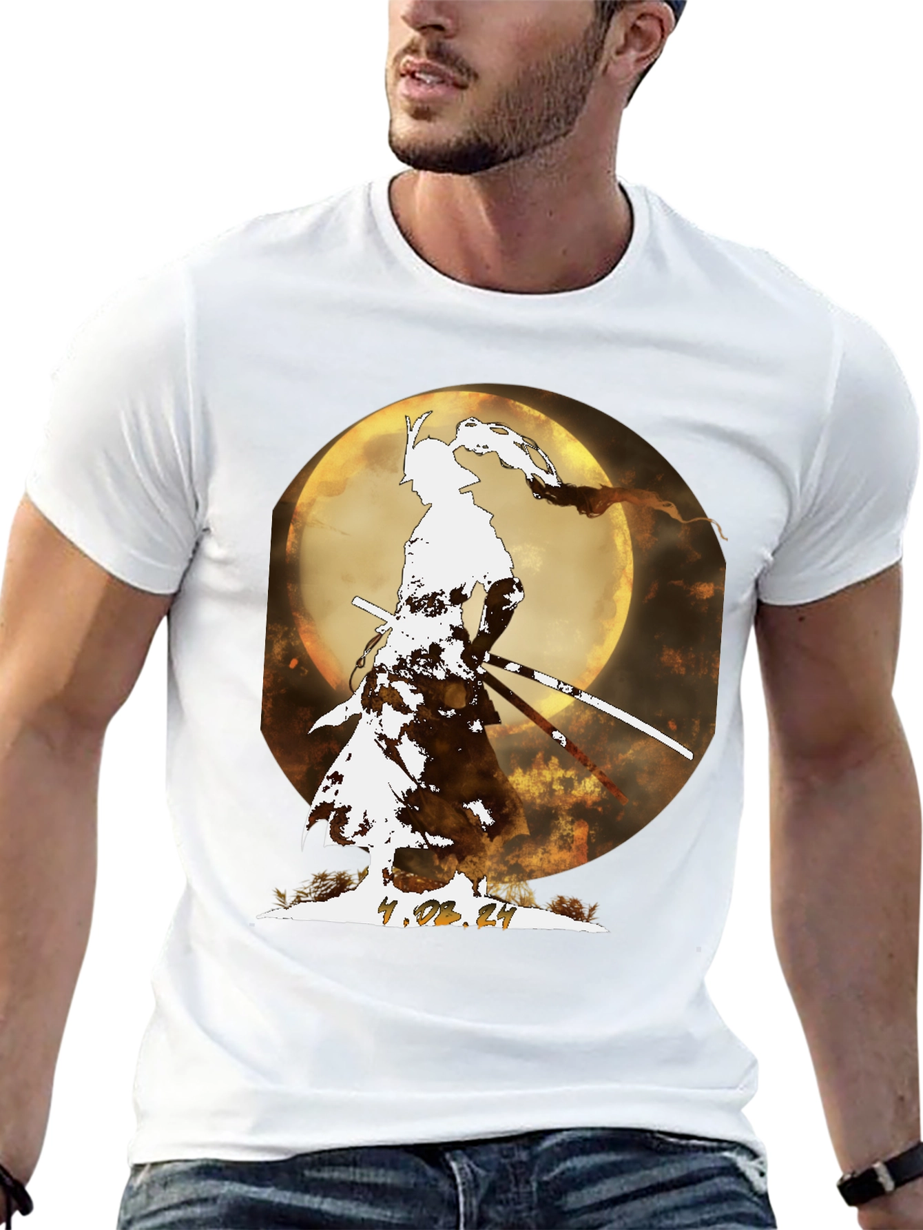 Camiseta Samurai Luna Llena - Diseño Exclusivo