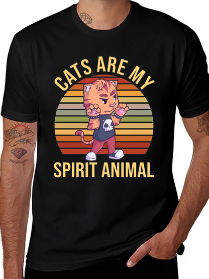 Camiseta Negra: Gato Animal Espiritual