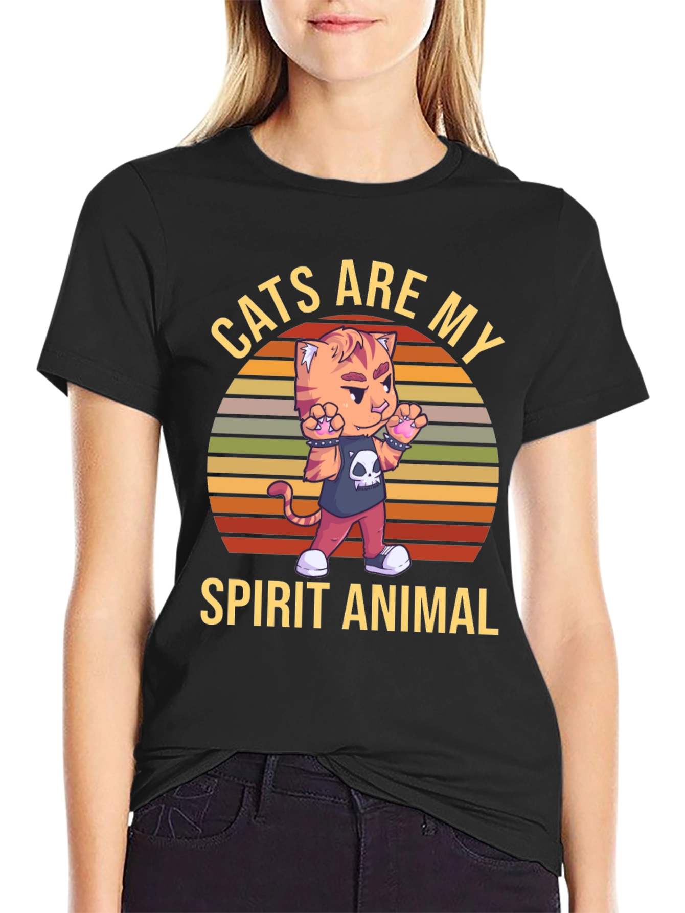 Camiseta Negra: Gato Animal Espiritual