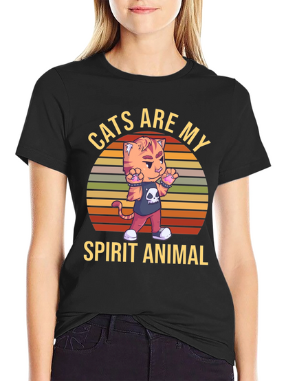 Camiseta Negra: Gato Animal Espiritual