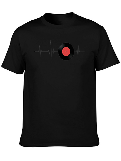 Camiseta Negra Ritmo Vinilo Corazón Musical
