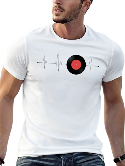 Camiseta Negra Ritmo Vinilo Corazón Musical