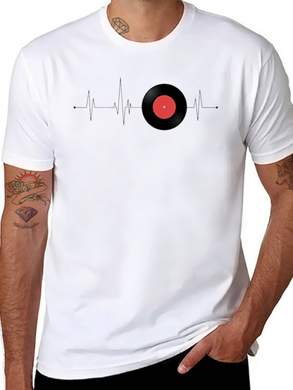 Camiseta Negra Ritmo Vinilo Corazón Musical