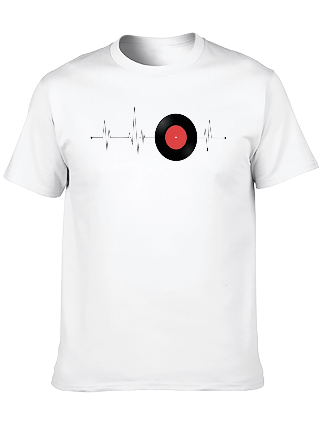 Camiseta Negra Ritmo Vinilo Corazón Musical