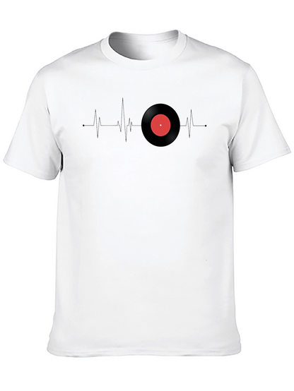 Camiseta Negra Ritmo Vinilo Corazón Musical