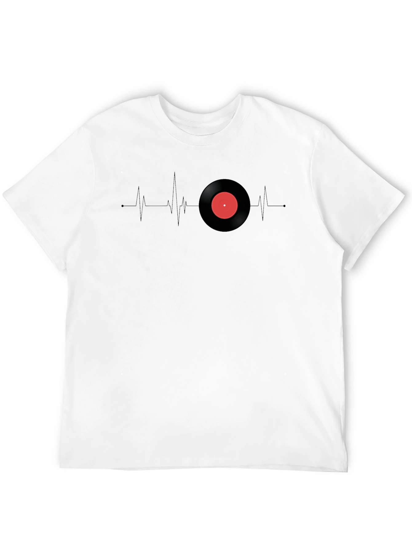 Camiseta Negra Ritmo Vinilo Corazón Musical