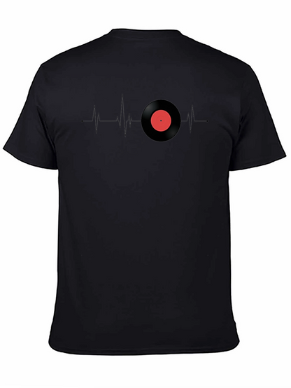 Camiseta Negra Ritmo Vinilo Corazón Musical