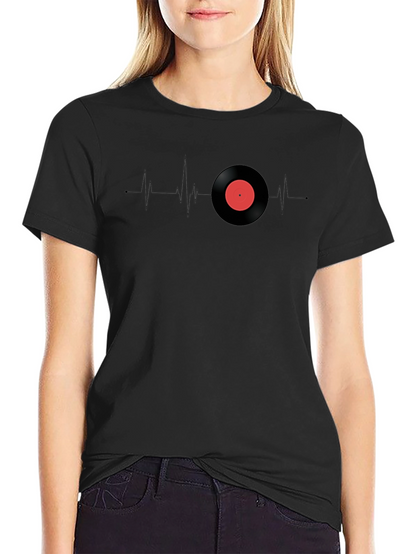 Camiseta Negra Ritmo Vinilo Corazón Musical