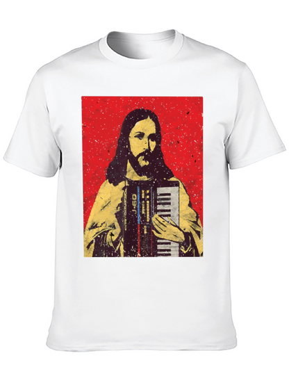 Camiseta Negra con Diseño de Jesús Músico