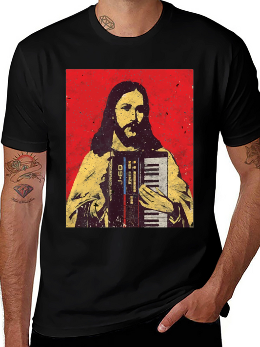 Camiseta Negra con Diseño de Jesús Músico