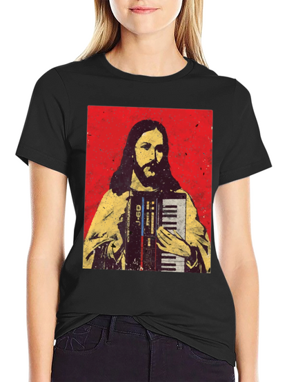 Camiseta Negra con Diseño de Jesús Músico