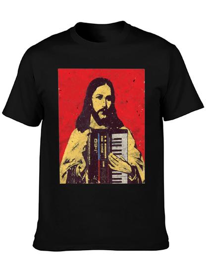 Camiseta Negra con Diseño de Jesús Músico
