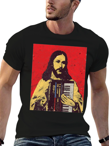 Camiseta Negra con Diseño de Jesús Músico