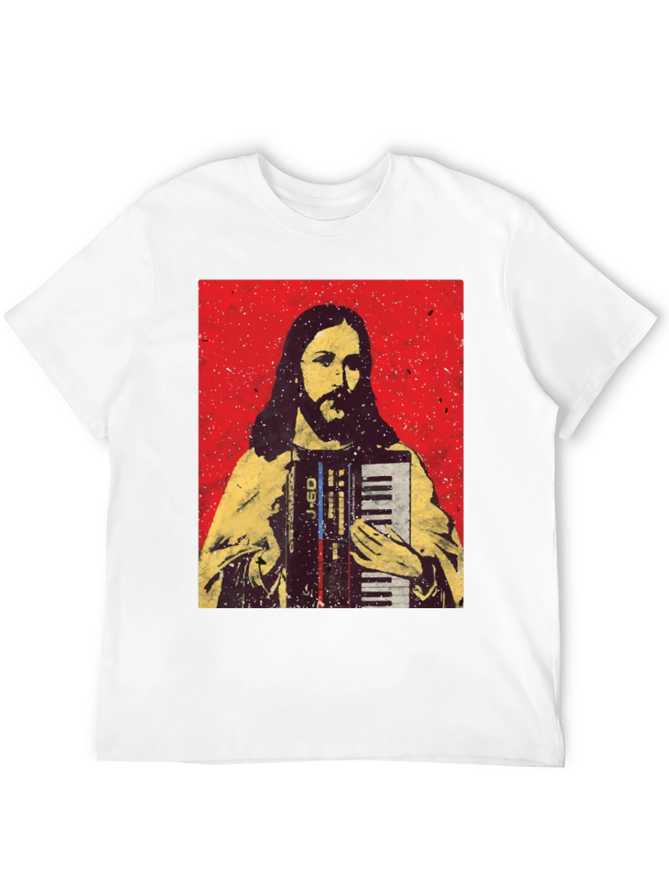 Camiseta Negra con Diseño de Jesús Músico