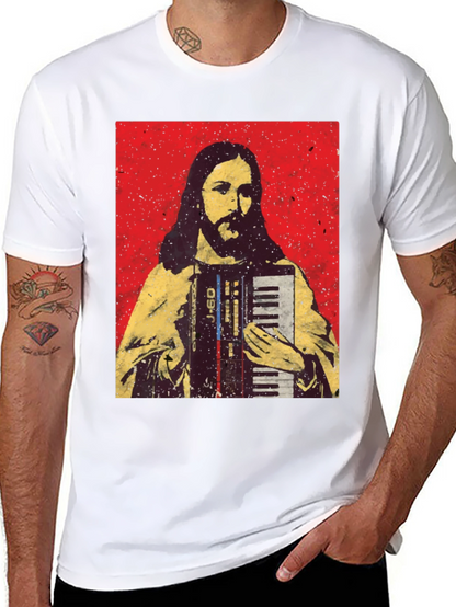 Camiseta Negra con Diseño de Jesús Músico