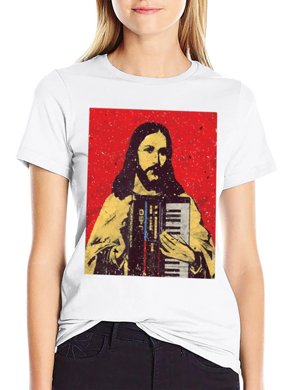 Camiseta Negra con Diseño de Jesús Músico