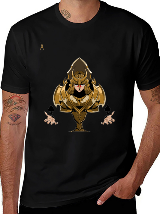 Camiseta Negra con Diseño de As de Picas Samurai Dorado