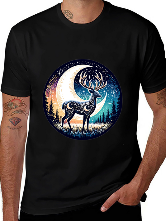 Camiseta Negra con Diseño de Ciervo Lunar