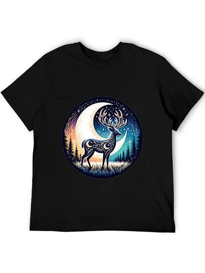 Camiseta Negra con Diseño de Ciervo Lunar