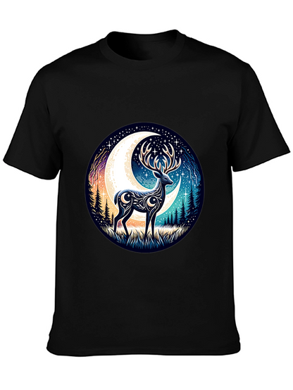 Camiseta Negra con Diseño de Ciervo Lunar