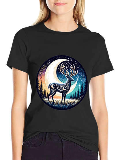Camiseta Negra con Diseño de Ciervo Lunar