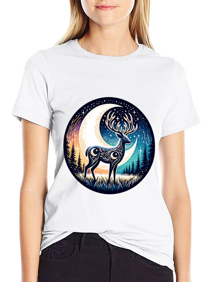 Camiseta Negra con Diseño de Ciervo Lunar