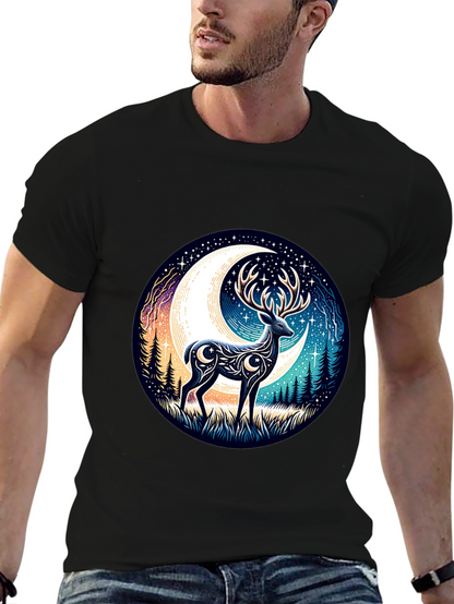 Camiseta Negra con Diseño de Ciervo Lunar
