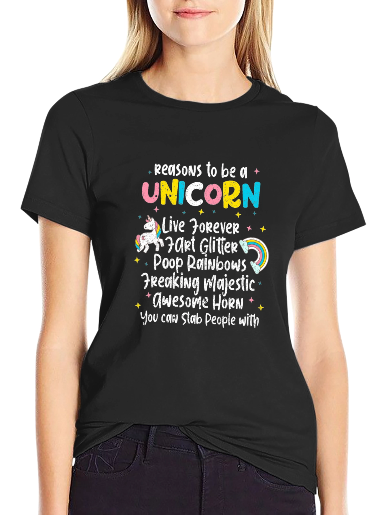 Camiseta Negra Unicornio Divertida