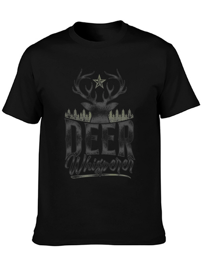 Camiseta Negra con Diseño de Ciervo y Bosque