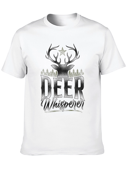 Camiseta Negra con Diseño de Ciervo y Bosque