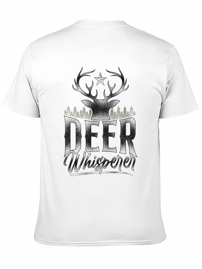 Camiseta Negra con Diseño de Ciervo y Bosque