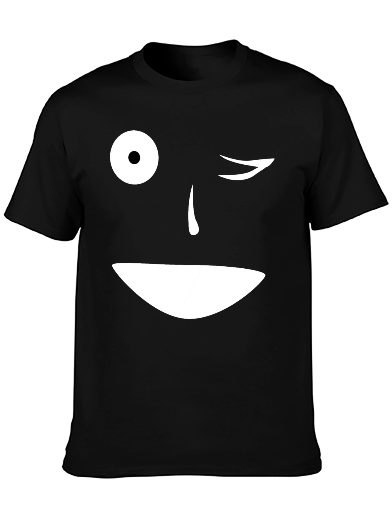 Camiseta Negra con Cara Sonriente y Ojo Guiñando