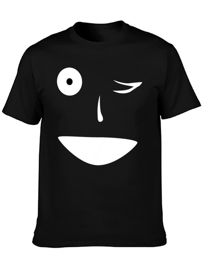 Camiseta Negra con Cara Sonriente y Ojo Guiñando