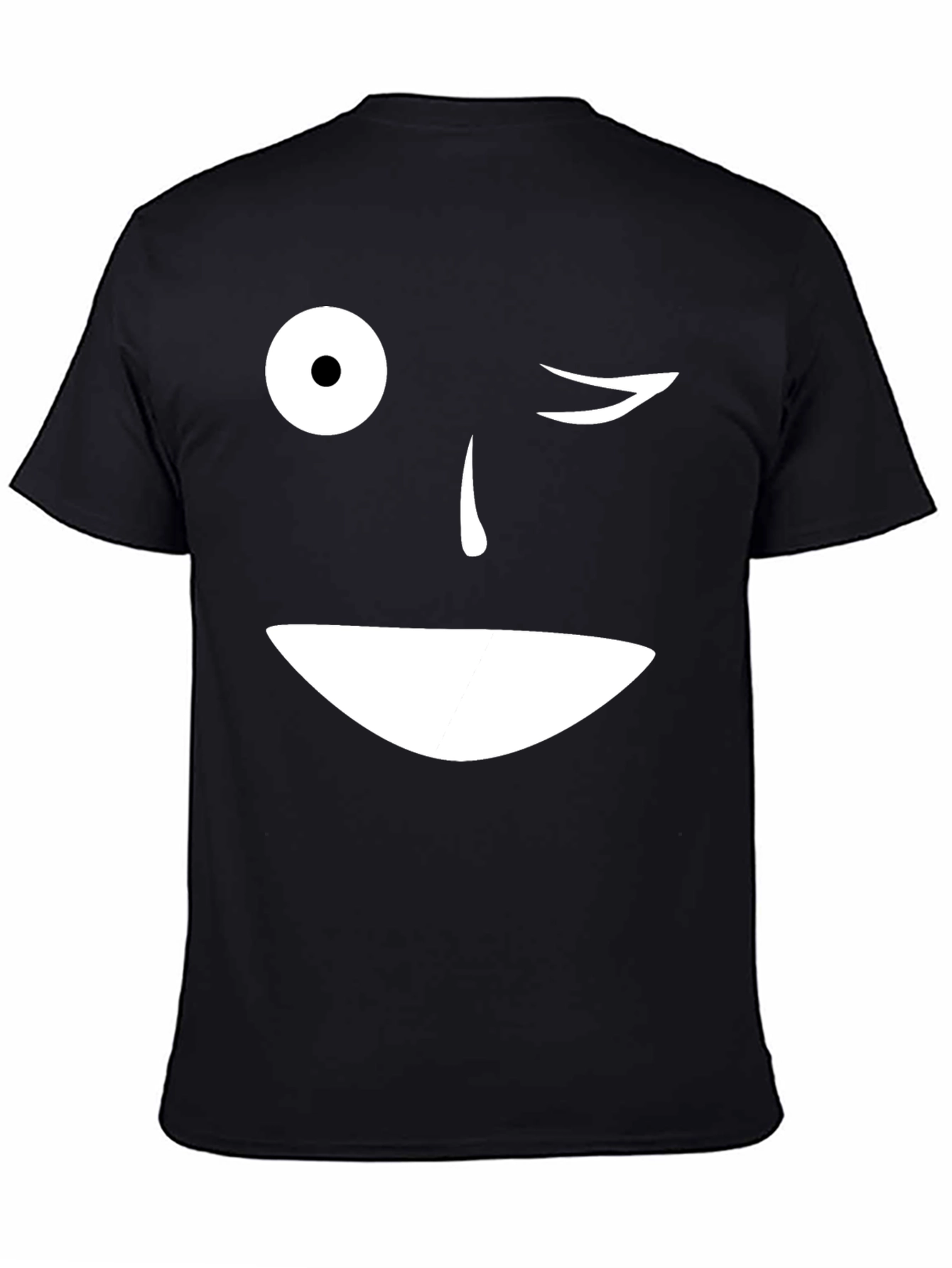 Camiseta Negra con Cara Sonriente y Ojo Guiñando