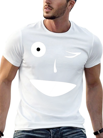 Camiseta Negra con Cara Sonriente y Ojo Guiñando