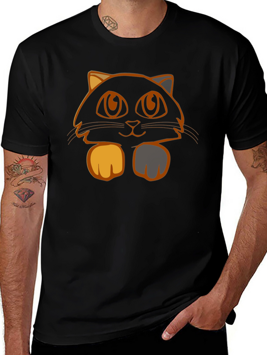 Camiseta Negra con Diseño de Gato Naranja